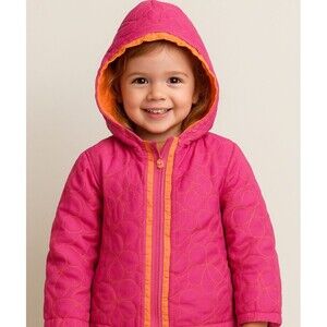 💖 Okie Dokie Girls' Pink Hooded Fall/Spring Jacket Coat - Size 3, Fleece Lined